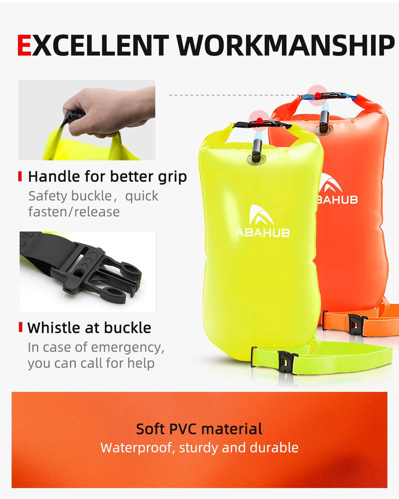Abahub Swim Bubble Safety Tow Float Achieve Be Bright, Be Seen, Be Safer for Open Water Swimmers and Triathletes During Outdoor Swimming High Visibility Buoy Orangegreen 15L - BeesActive Australia