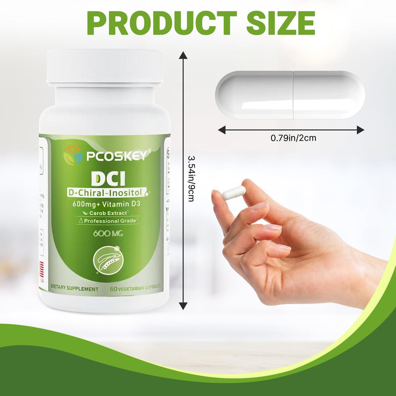 pcoskey® D-Chiral-Inositol with Vitamin D3 – 600mg DCI + 400 IU Vitamin D3 – Hormonal Balance & Metabolic Support – 60 Vegetarian Capsules