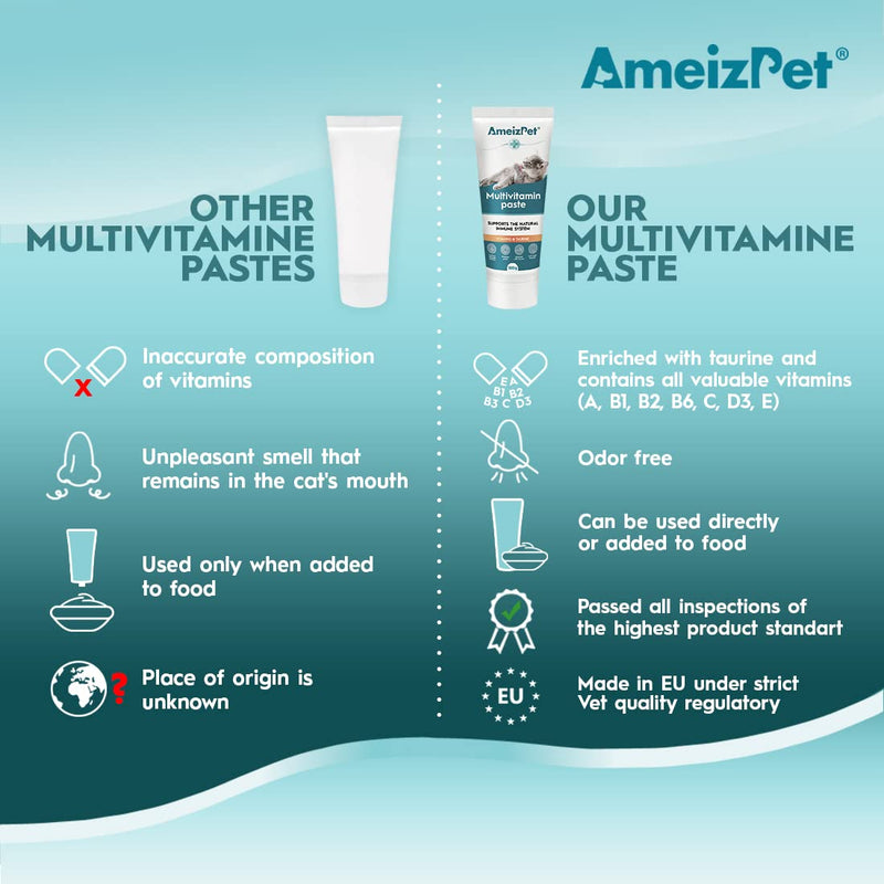 AmeizPet Cat Vitamins Paste, Healthy Snack for Pet Fur and Health, Cat Multivitamins, Lickable and Tasty Kitten Multivitamin Paste, 100 g (3.5 Oz)