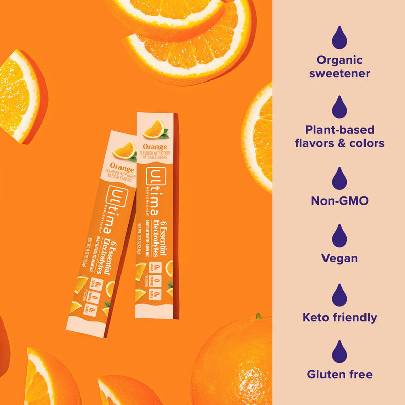 Ultima Replenisher Daily Electrolyte Powder Drink Mix ‚ÄìSugar Free ‚Äì Orange, 20 Stickpacks ‚Äì Hydration Packets with 6 Key Electrolytes and Trace Minerals ‚Äì Keto Friendly, Vegan, Non-GMO