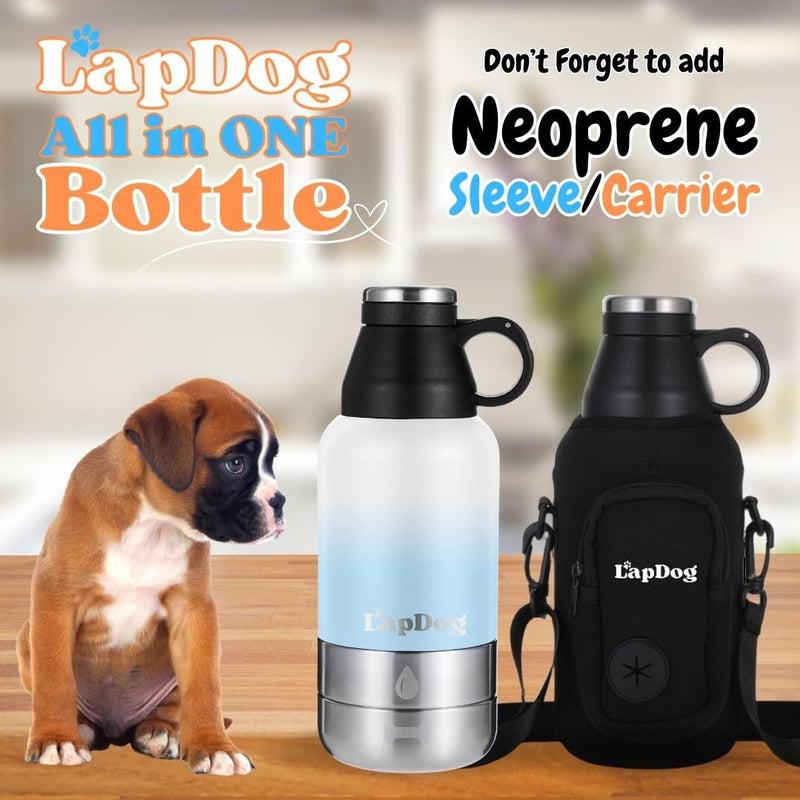 Lapdog Portable Dog Water Bottle & Food Bowls, All-in-One Accessories for Walking, Hiking, Beach- Double Walled, Insulated, Stainless Steel Water Dispenser (White/Powder Blue, without Neoprene Bag) White/Powder Blue - BeesActive Australia