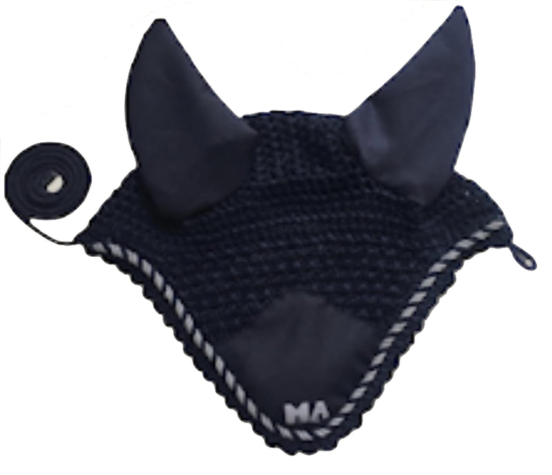Majestic Ally Handcrafted Crochet Fly Veil Set - includes 2 Pieces with Ear Nets and Braided Rope for Horses (Navy) Navy - BeesActive Australia