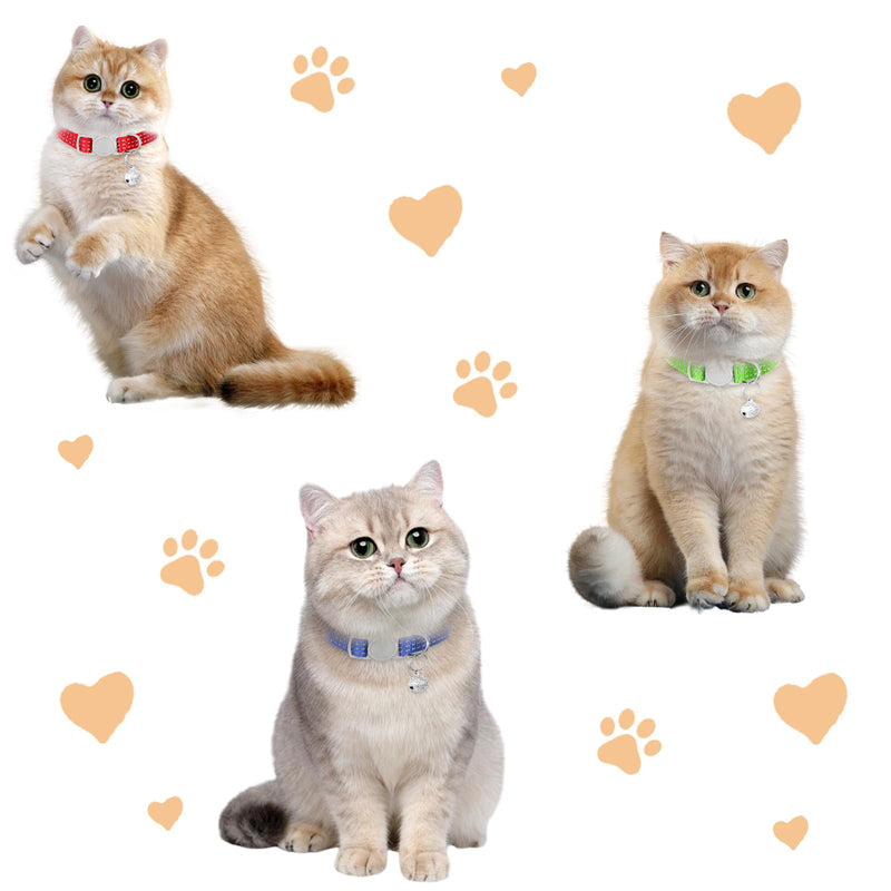 5 Pack Breakaway Cat Collars, 8-11" Adjustable Small Cat Collar, Cat Collar with Bells, Safety Nylon Cat Collars, Reflective Cat Collars for Girl Boy Cats - BeesActive Australia