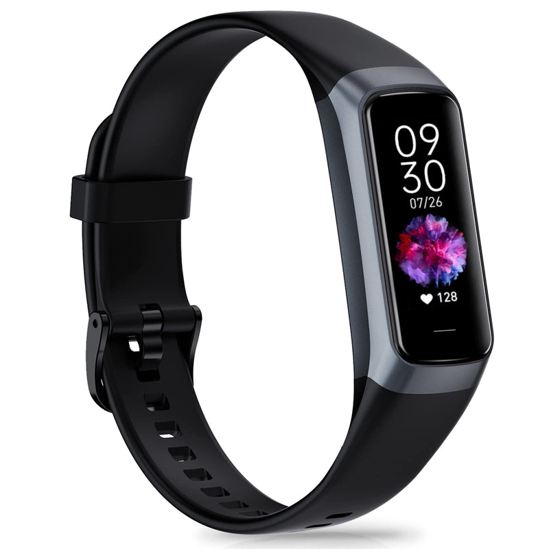 Fitness Tracker, Activity Trackers with 24/7 Heart Rate, Blood Oxygen Blood Pressure Sleep Monitor, Step Counter with 1.1" AMOLED Touch Color Screen, Calorie Pedometer Health Smart Watch for Women Men black