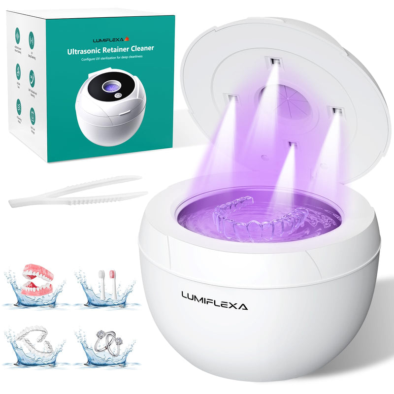 Ultrasonic Retainer Cleaner-45kHz Retainer Cleaner Machine,4 Modes Ultrasonic Cleaner for Dentures, Aligners,Mouth Guards, Braces,Toothbrush,Jewelry-200ML Dental Pod(White) White - BeesActive Australia