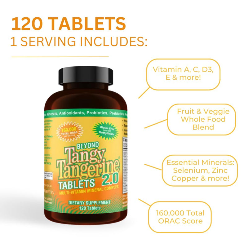 Youngevity Beyond Tangy Tangerine 2.0 Multivitamin Complex, 120 Tablets | Vitamins, minerals, amino acids, probiotics, methylfolate, antioxidants, whole-food nutrients, 160,000 ORAC, 120 tablets 1
