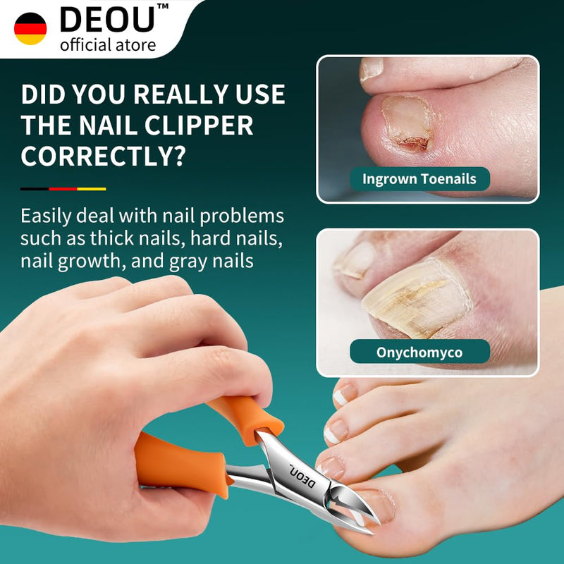 DEOU Podiatrist Toenail Clippers Ingrown Toenail Tools for Thick Nails and Inlaid Nails,Manicure and Pedicure Clippers,Heavy Duty Nail Clippers, Pedicure Tools (Orange+Nail Remover) Orange+nail Remover