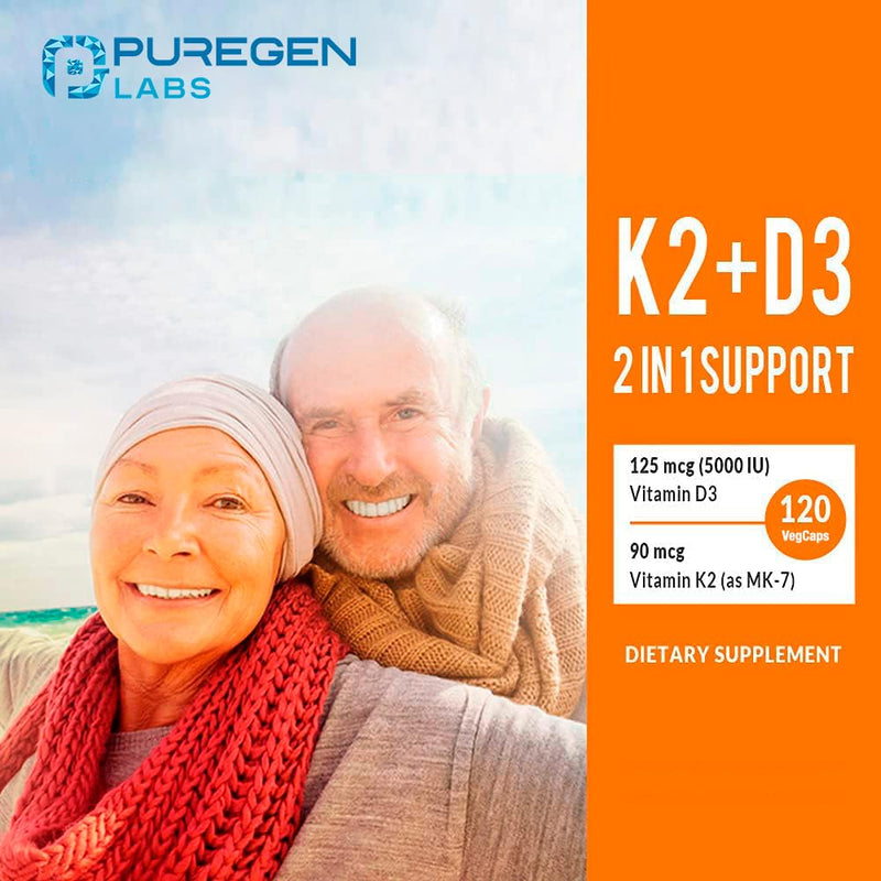 2 in 1 High Potency Formula 90mcg Vitamin K2 (MK7) and 5000 IU Vitamin D3 Supplement I Non-GMO Formula, Easy to Swallow Vitamin D & K Complex, 120 Capsules I 4-Month Supply 120 Count (Pack of 1)