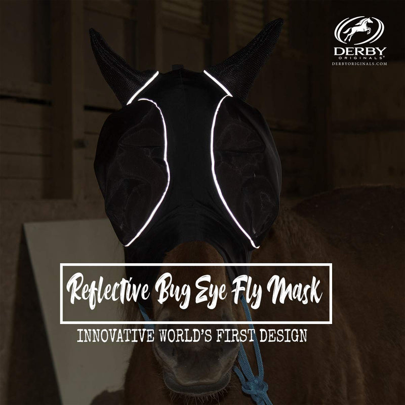 Derby Originals Reflective Lycra Fly Mask with 1 Year Warranty Mesh Eyes and Ears,Black,Large (Full/Average),72-7177-BLK-L Black Large (Full/Average) - BeesActive Australia