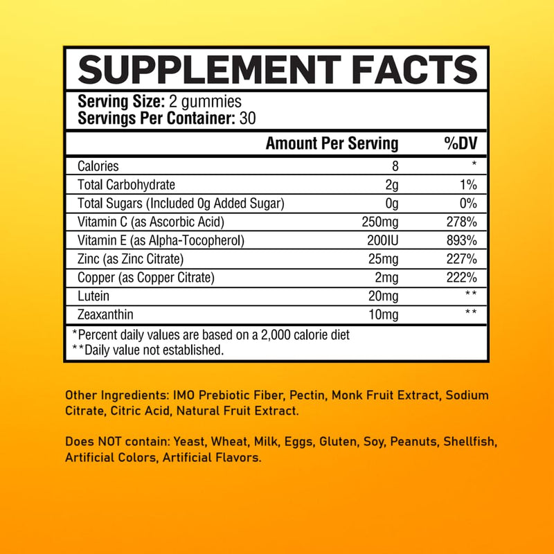 Lutein & Zeaxanthin Gummies – Eye Vitamins for Adults 50+ & Seniors – Eye Health Supplements for Over 50 Adults – Luteina y Zeaxantina para Los Ojos – 30 Chewable Gummy