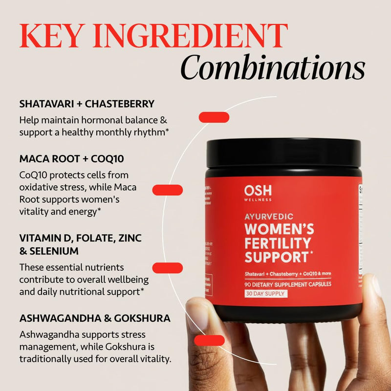 Freshly Moms Ayurvedic Fertility Supplements for Women | Ovulation, Hormonal Balance & Cycle Support | Maca Root, Vitex, & Vitamins | Vegan | 90 Capsules - OSH Wellness Women Fertility Support 90 Count (Pack of 1)