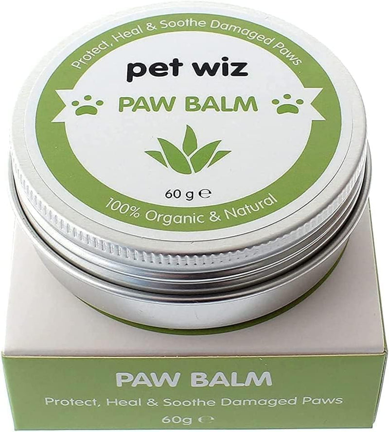 pet wiz Paw & Nose Balm for Dogs & Cats - Organic & Natural Ingredients - Organic Paw and Nose Balm for Dogs and Cats - Coconut Oil, Shea Butter, Vitamin E & Aloe (60g ℮)