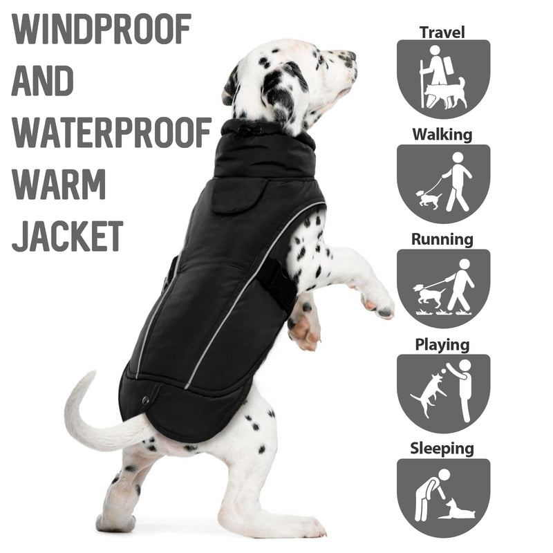 DENTRUN Dog Cold Weather Coats Winter Warm Dog Coat Windproof Cozy Dog Jacket Thick Fleece Vest Water Repellent Apparel with Harness/Leash Hole & Reflective for Outdoor Small Medium Large Dogs XX-Large Black - BeesActive Australia
