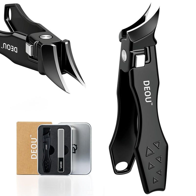 DEOU Ingrown Toenail Clippers with Nail File, Premium Stainless Steel Oblique Cutter, Anti-Splash One-Piece Casting, Manicure Tool with Keyhole, Gift Box for Thick/Hard/Fungal Nails Black Diagonal Scissors