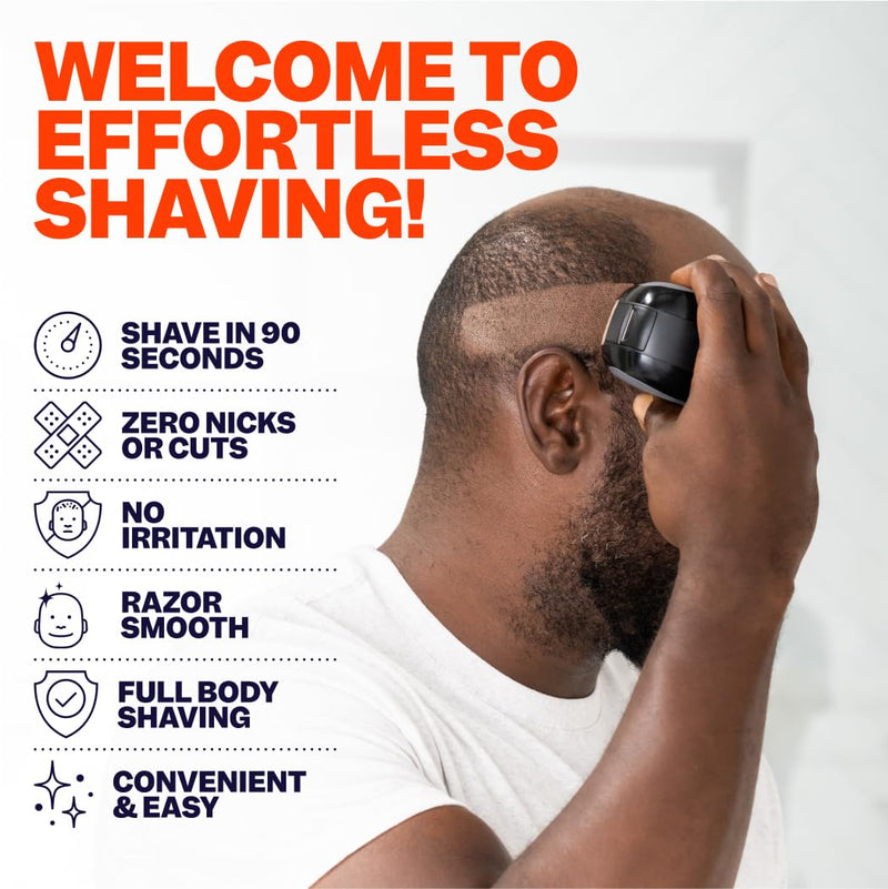 FlexSeries Electric Head & Body Hair Shaver - Mens Cordless Rechargeable Wet/Dry Skull Bald Head Back & Groin Waterproof Razor with Rotary Blades, Clippers, Nose Trimmer, Brush, Massager FlexSeries