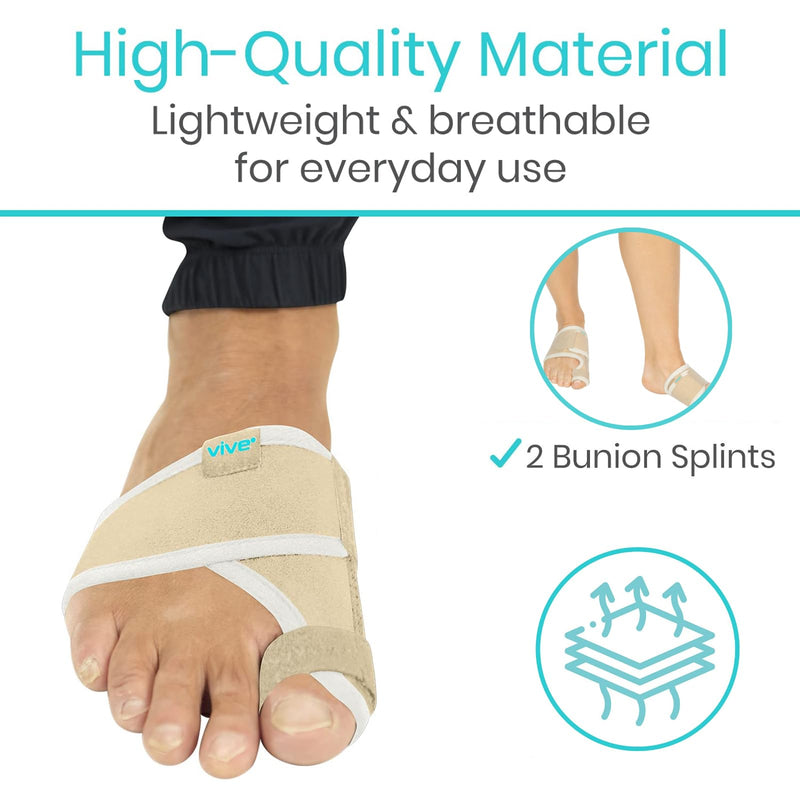 Vive Bunion Brace (Pair) - Big Toe Corrector Straightener with Splint - Hallux Valgus Pad, Joint Pain Relief, Alignment Treatment - Orthopedic Sleeve Foot Wrap Support for Men and Women (Beige) Beige