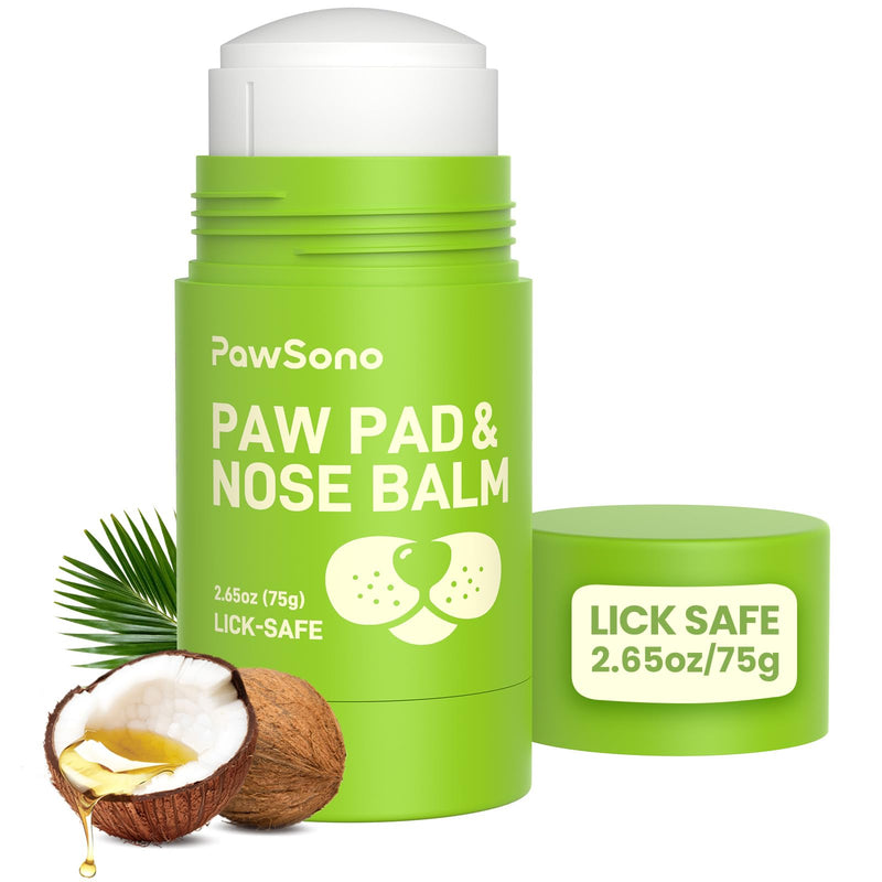 PawSono Lick-Safe Dog Paw & Nose Balm with Coconut Oil | All-Natural Moisturizer & Soother for Dry, Cracked Pads & Snout | Heat & Cold Pavement Protection Wax | Horse Hoof, Joint Care (2.6 oz) 2.6 oz