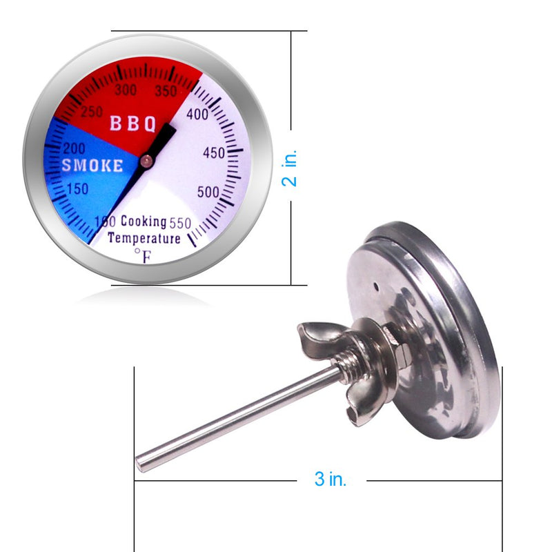 BBQ Thermometer Gauge - Charcoal Grill Pit Smoker Temp Gauge Grill Thermometer with Fahrenheit and Heat Indicator (2 Pack) 2 Pack