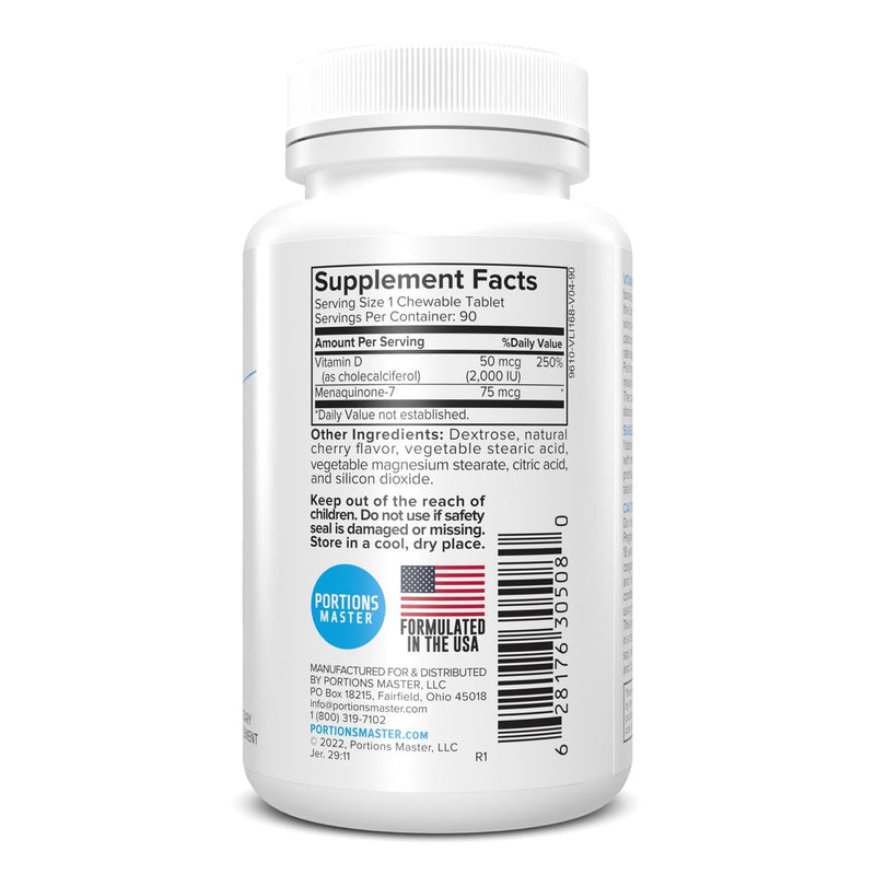 Portions Master Vitamin D3 5000 IU + K2 MK-7, Bone & Heart (60 Capsules)