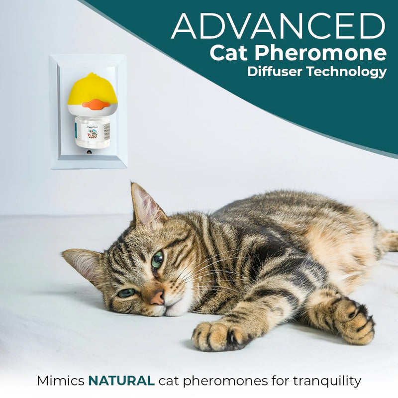 Cat Calming Diffuser for Stress Relief - Natural Cat Deterrent Spray to Reduce Stress, Spraying & Aggressive Behavior - Easy-to-Use Cat Diffuser Calming Solution for a Peaceful Home. 60 Day Supply 1 Diffuser +2 48ml Refills - PawsPlanet Australia