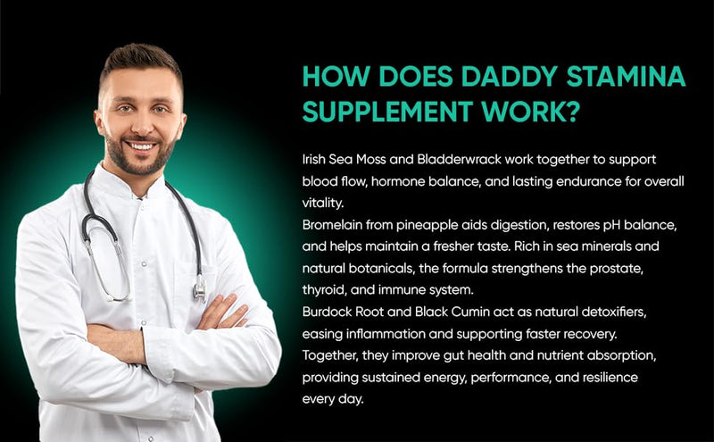 Daddy Stamina Sea Moss Capsules - Pure Seaweed Supplement for Energy and Skin Health, Ultimate Anti-Aging Natural Supplement for Men 1