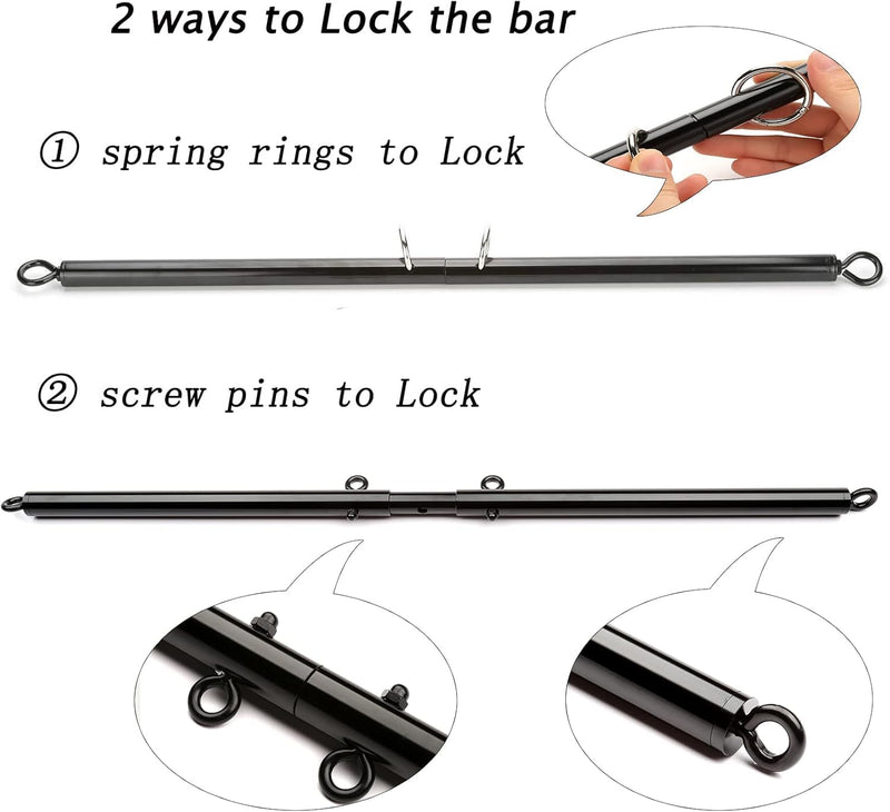 Spreader Bar Expandable Exercise Bar with 4 pcs Leather Adjustable Straps, Yoga Training Fitness Gear, Workout Bar Black+Sblue
