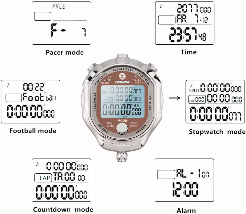 Stopwatch Timer, Digital Stop Watch with 0.01second & 0.001second Timing, Metal 10/100/400 Laps Memory, Rolilink Large dispaly Alarm Clock for Coach Sports Running Marathon 100 Lap-metal