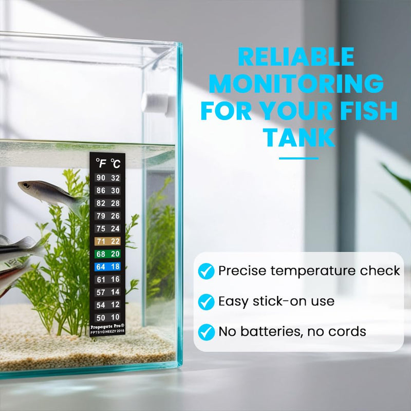 Stick On Thermometer Strip for Fish Tank, Aquarium Thermometer, Kombucha, Beer & Wine Fermentation - Vertical Temperature Strips w/Color-Changing Display, 50–90°F (10–32°C) (10-Pack) 1 - BeesActive Australia