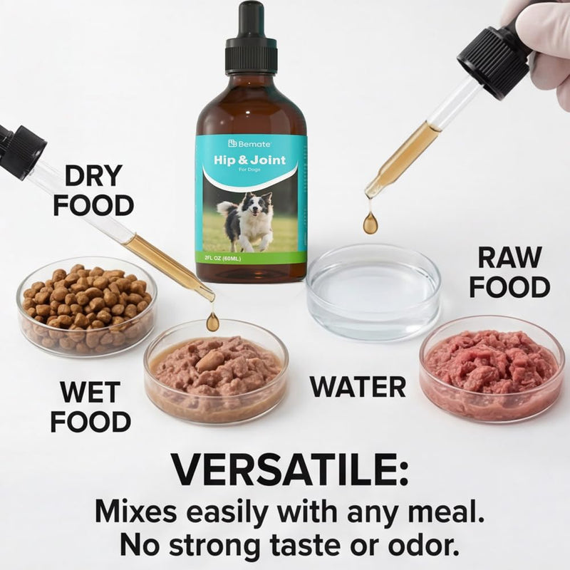 Hip & Joint Liquid Supplement for Dogs,Glucosamine with Chondroitin & MSM, Supports Joint Health, Mobility & Flexibility, Easy to Mix with Food, Daily Use, 2 fl oz (60 mL)