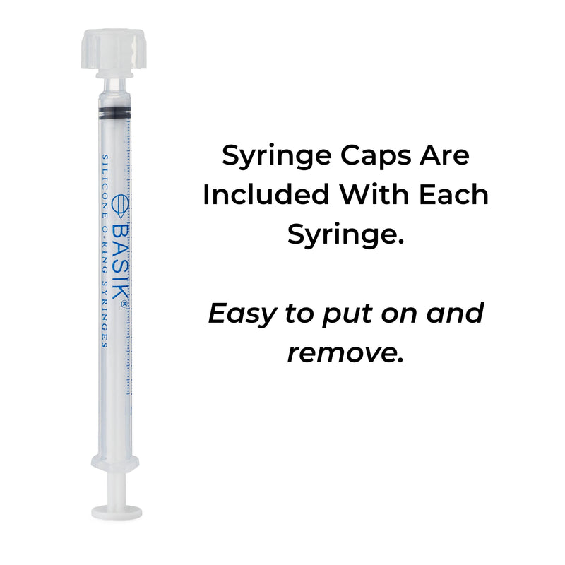 BASIK Silicone O Ring 1cc Feeding Syringe 10/Pack Caps Included Individually Wrapped For Hand Feeding Small Animals And Measurements - PawsPlanet Australia