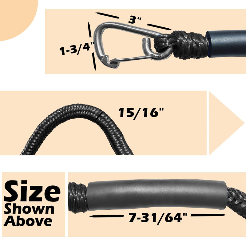 Black Bungee Dock Lines 2-Pack with Double Hooks & Floating Tubes – Heavy Duty Boat Ropes for Jet Ski, Pontoon, Kayak – 4ft to 6ft, 316 Stainless Steel, Shock Absorbing black - BeesActive Australia