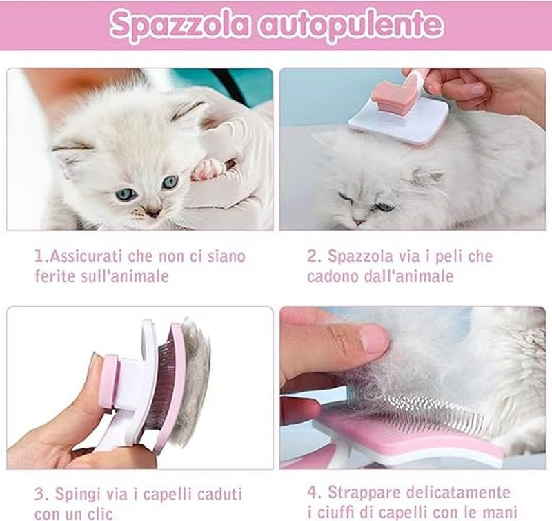 Vinabo Self Cleaning Pet Brush Long Short Hair Brush for Dogs Cats Effectively Removes Tomentose Undercoat and Tangles Pink - BeesActive Australia