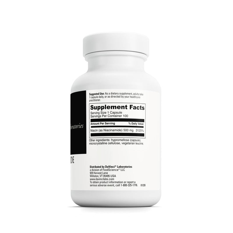 Davinci Labs Niacinamide - Dietary Supplement with Vitamin B3 to Support Fat Metabolism, Circulation and Healthy Skin* - with 500 mg Niacinamide per Serving - Gluten-Free - 100 Vegetarian Capsules