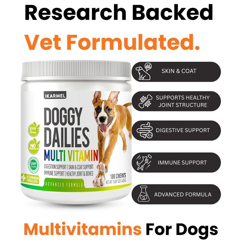 Doggy Dailies | Vitamins Supplements For Dogs | Skin & Coat | Probiotics + Joint Support 24 Vitamins & Minerals puppy to Senior Multivitamin 180