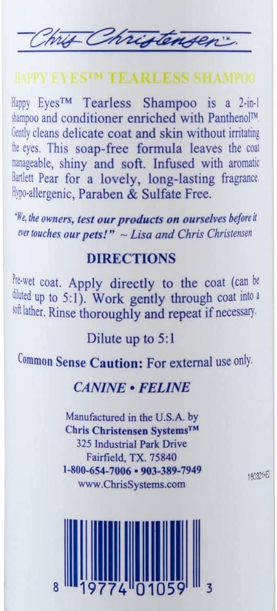 Chris Christensen Happy Eyes Ultra Concentrated Tearless Dog Shampoo and Conditioner, Makes up to 5 Bottles, Groom Like a Professional, Hypo-Allergenic, No Tears, All Coat Types, Made in USA, 16 oz 16 Ounce - PawsPlanet Australia