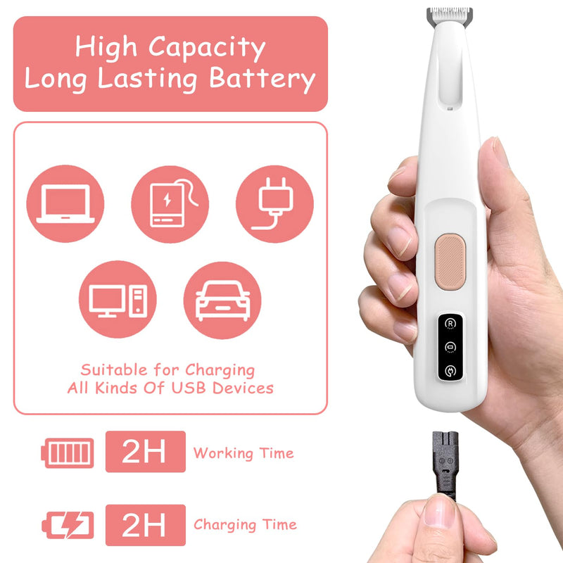Dog Paw Trimmer with Detachable Ceramic Blade for Trimming, Cat & Dog Hair Clippers, Electric Dog Trimmer for Paws, Rechargeable Paw Trimmer for Paws, Eyes, Ears, Face, Rump-White(Set of 5) White Set of 5 - BeesActive Australia