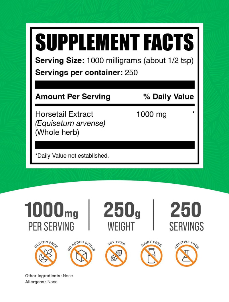 BulkSupplements.com Horsetail Extract Powder - Horsetail Herb - Silica Supplements, Gluten Free, 1g per Serving, 250g (8.8 oz) (Pack of 1) 8.8 Ounce (Pack of 1) - BeesActive Australia