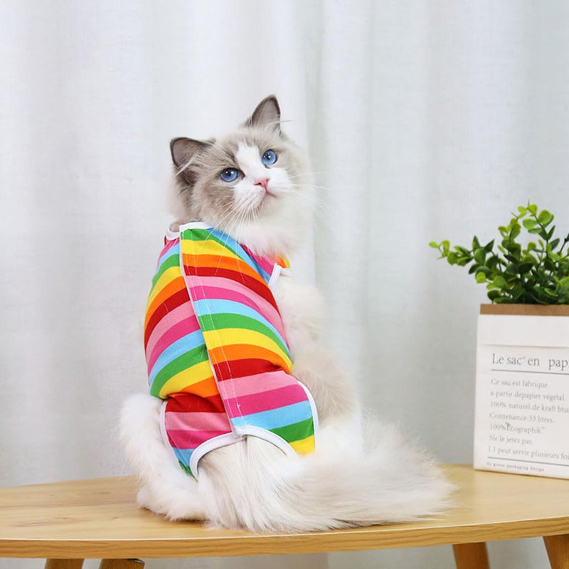 Cat Recovery Suit, Professional Recovery Suit, Cat Suit, Post Surgery Medical Care, Cone Collar, Alternatives, Anti-Licking Wound Vest Bodysuit for Male Female Cats, L Colorful - BeesActive Australia