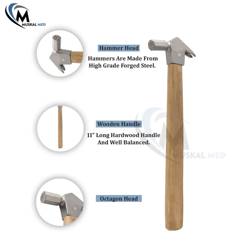 Professional Horse Shoe Hoof Farrier Octagon Nail Driving Hammer Wooden Handle 12oz VT-165 - BeesActive Australia