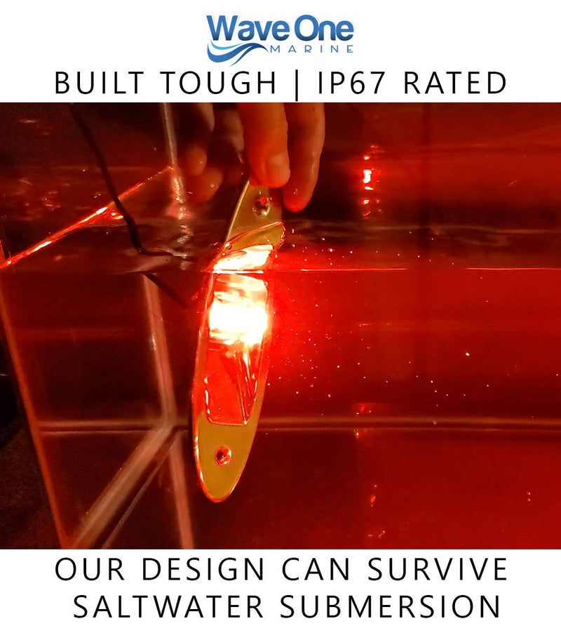 Wave One Marine Flush Mount LED Shark Eye Boat Navigation Teardrop Lights | Red And Green Stainless USCG 2NM | Waterproof 12V