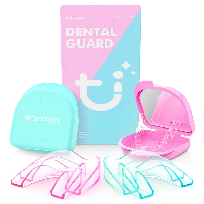 Anti Grinding Guard, 2 Color Night Guards for Teeth Grinding, 4 Pcs/2 Sizes, Green/Pink
