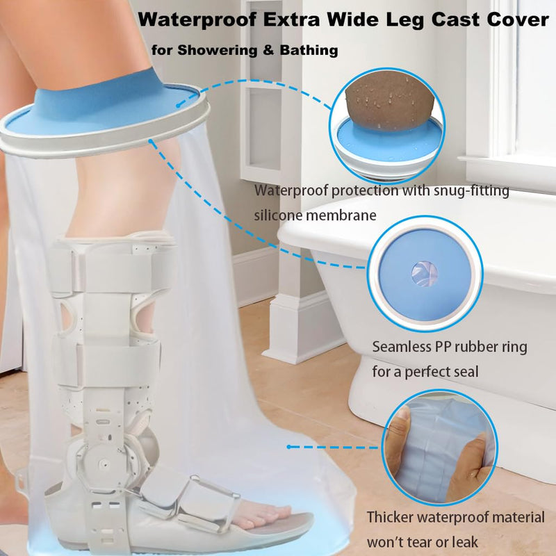 Non-Slip Waterproof Extra Wide Leg Cast Cover for Shower - Protector for Surgery Wounds, Bandage, Large Cast, Knee Immobilizer/Brace, Walking Boots (30 in. Long) Long-Wide-Leg