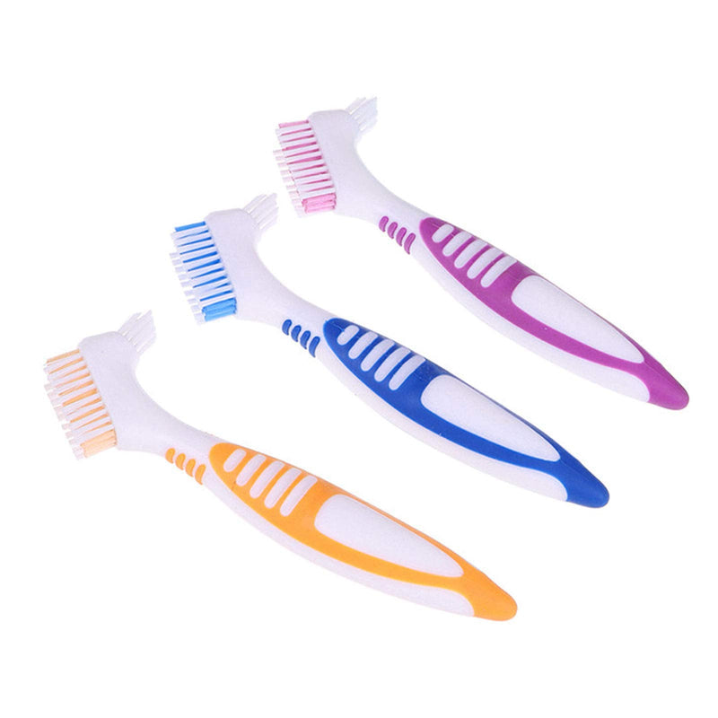 4 Pieces Denture Cleaning Brush Double Sided Denture Toothbrushes Portable False Teeth Brush, 4 Colors (WEP-247O) - BeesActive Australia