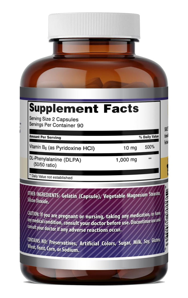Amazing Formulas DLPA Supplement | DL-Phenylalanine |1000 Mg | Capsules | Non-GMO | Gluten-Free | Made in USA (180 Count) Unflavored - 180 Count
