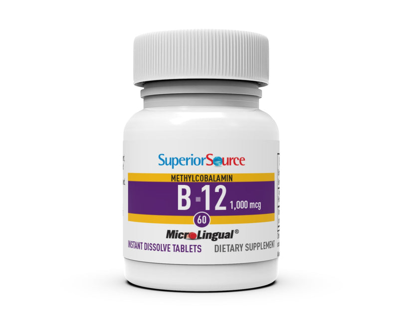 Superior Source No Shot Methylcobalamin B-12 1,000 mcg - Vitamin B-12 to Support Energy Production, Brain Health & Overall Wellness - Sublingual Tablets for Rapid Absorption - 60 Dissolving Tablets Vitamin B12 1,000mcg