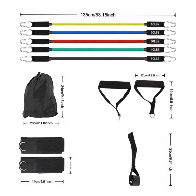 Resistance Bands Workouts Set for Men and Women with Handles - Heavy Duty 150lbs, 11 Piece Elastic Tube Kit for Gym & Home, Strength Training, Yoga, Pilates Therapy for Legs, Chest Power Systems