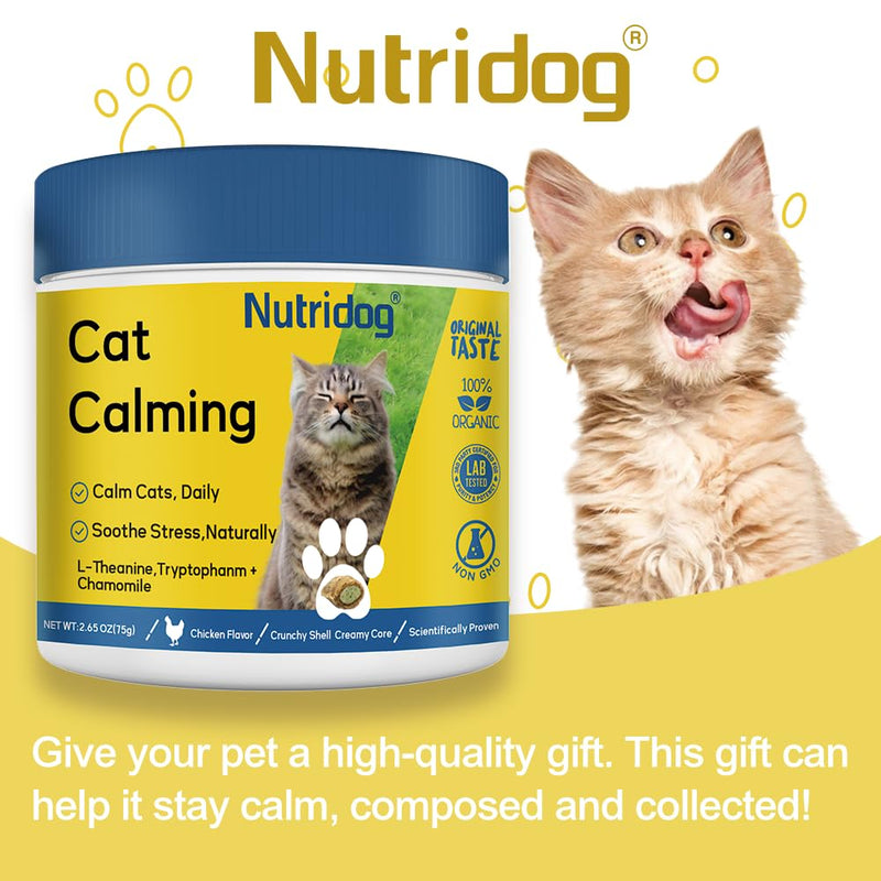 Cat Calming Treats 150 Count – L-Theanine 60mg + Tryptophan & Chamomile for Anxiety, Stress & Aggression Relief, Dual-Texture Chicken Flavor, All Breeds & Ages