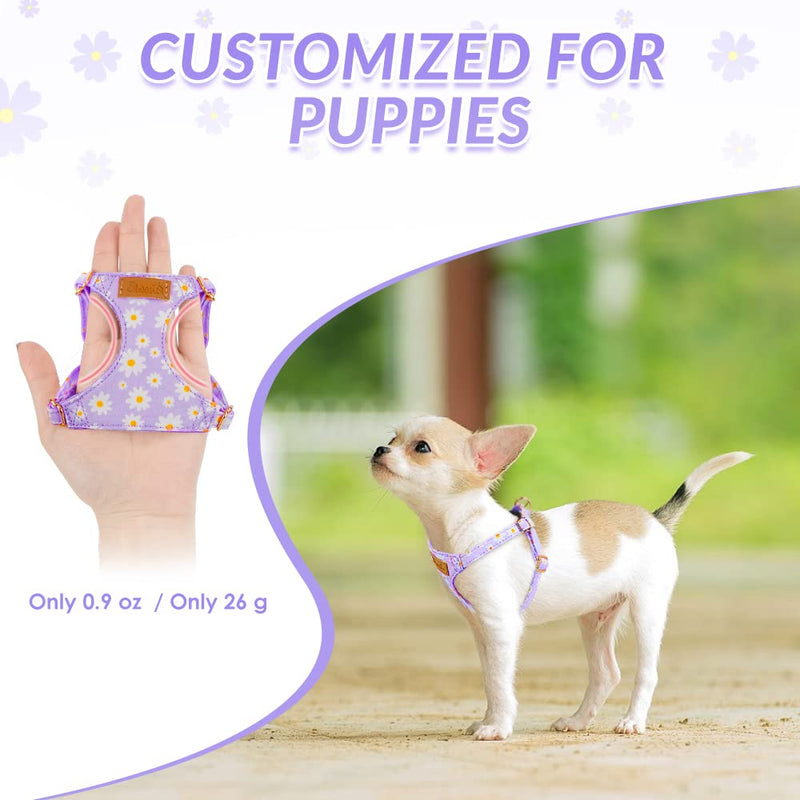 SlowTon No Pull Dog Harness with Leash - Soft Lightweight Floral Pattern Puppy Harness, Adjustable Pet Harness for Small Medium Dogs Doggie (Purple S) Small(9-17.5lb) Purple - BeesActive Australia