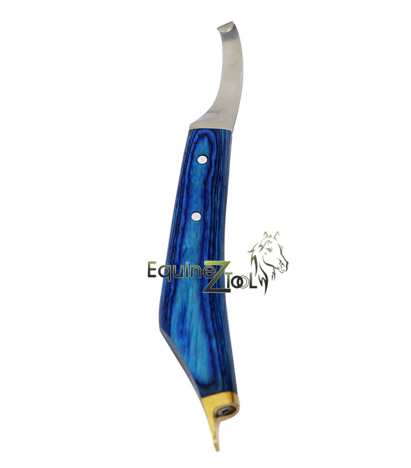 Equinez Tools Farrier Hoof Knife Blue Handle with Brass Horseshoeing Topper – Right Handed