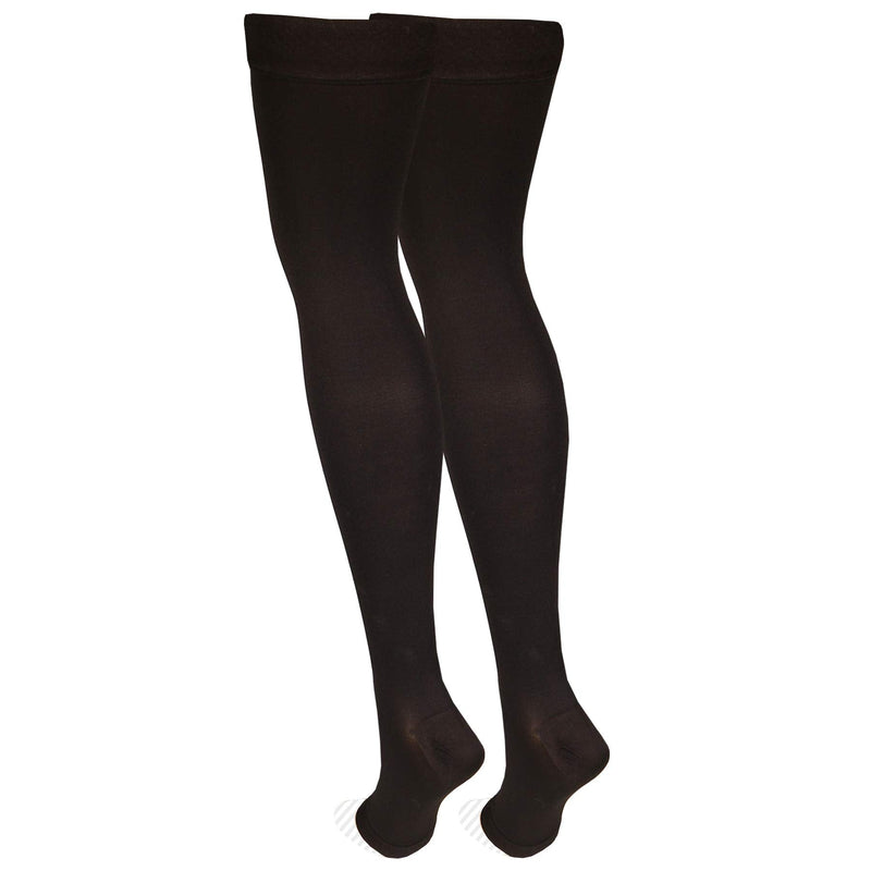 NuVein Medical Compression Stockings, 30-40 mmHg Support, Women & Men Thigh Length Hose, Open Toe, Black, Medium Medium (1 Pair)